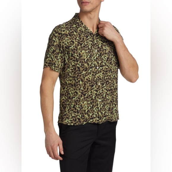 Saks Fifth Avenue Slim Fit Abstract Leaf Camp Shirt - Picture 3 of 9